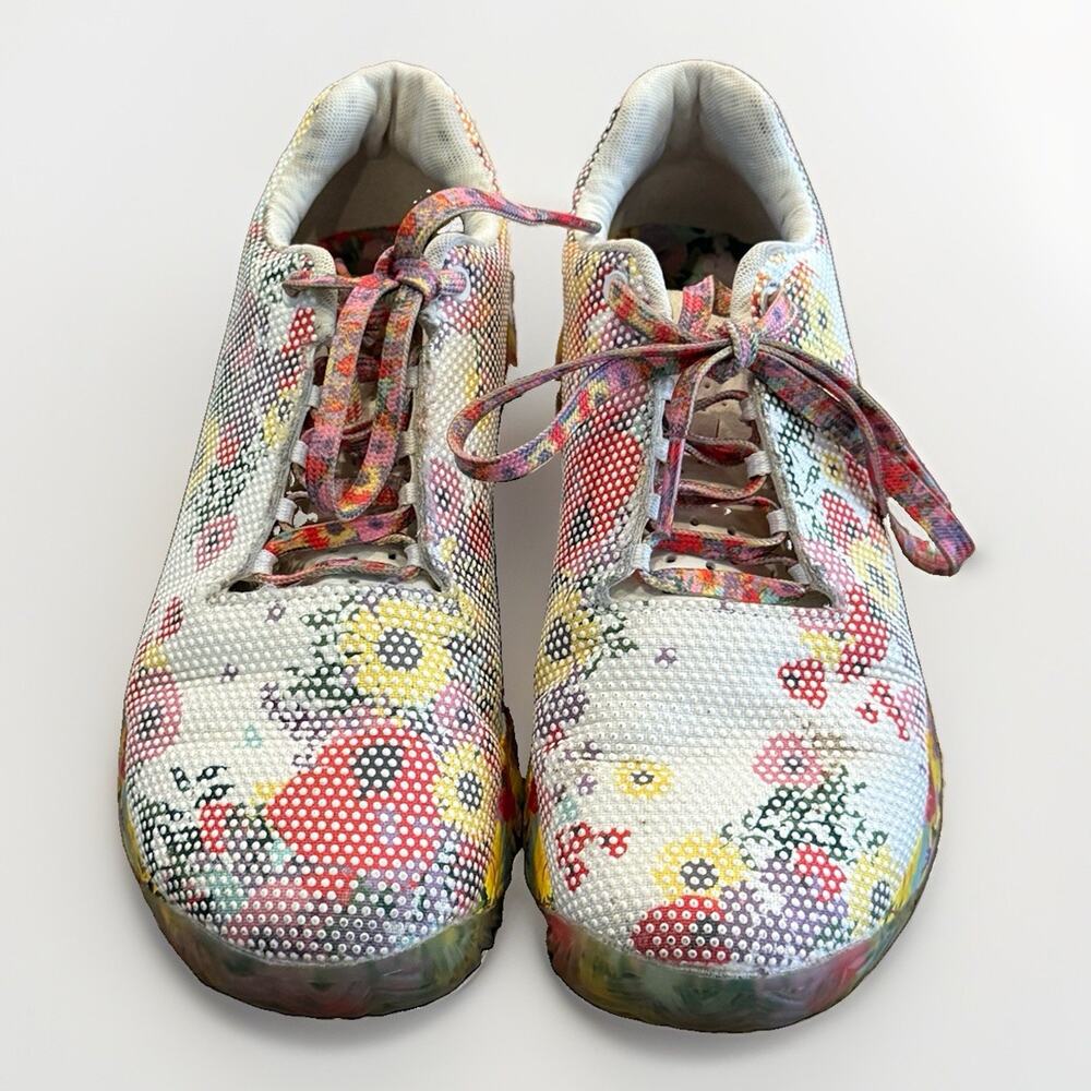 NOBULL Outwork Trainers White Pink Yellow Floral Mens 8.5 Womens 10 Gym Shoes